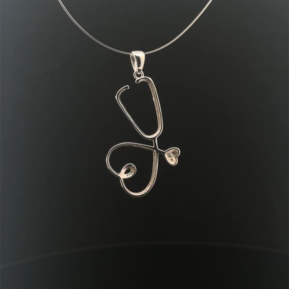 925 Sterling Silver Pendant Stethoscope - Picture 3 of 6